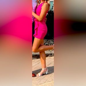 Hot Pink mini dress, one shoulder, excellent condition, worn for a few hours